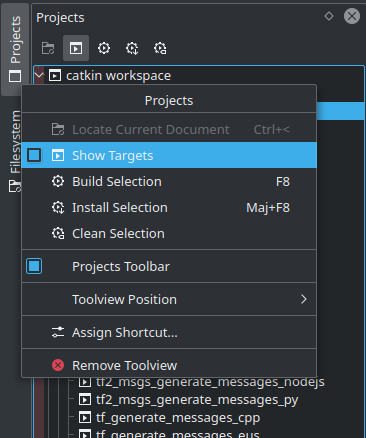 KDevelop - Show targets