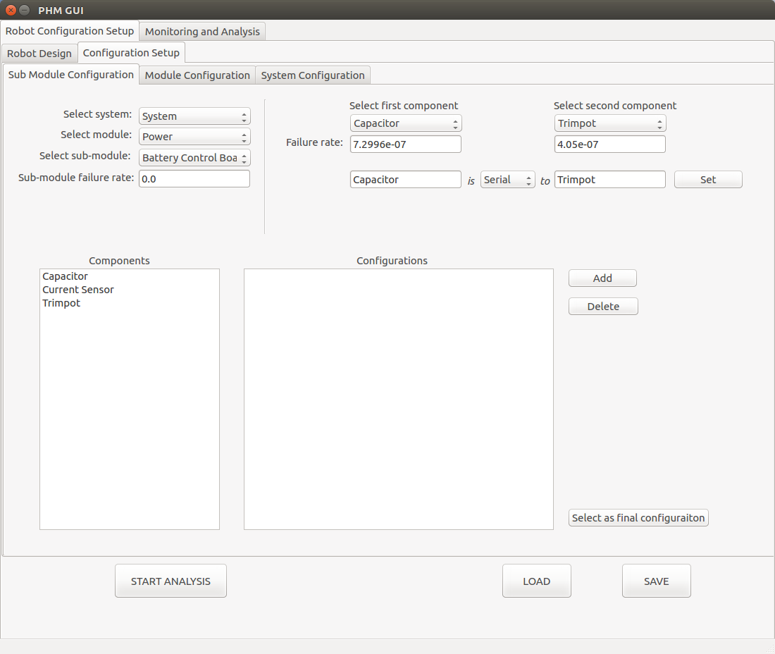 Configuration Setup tab in PHM Tool