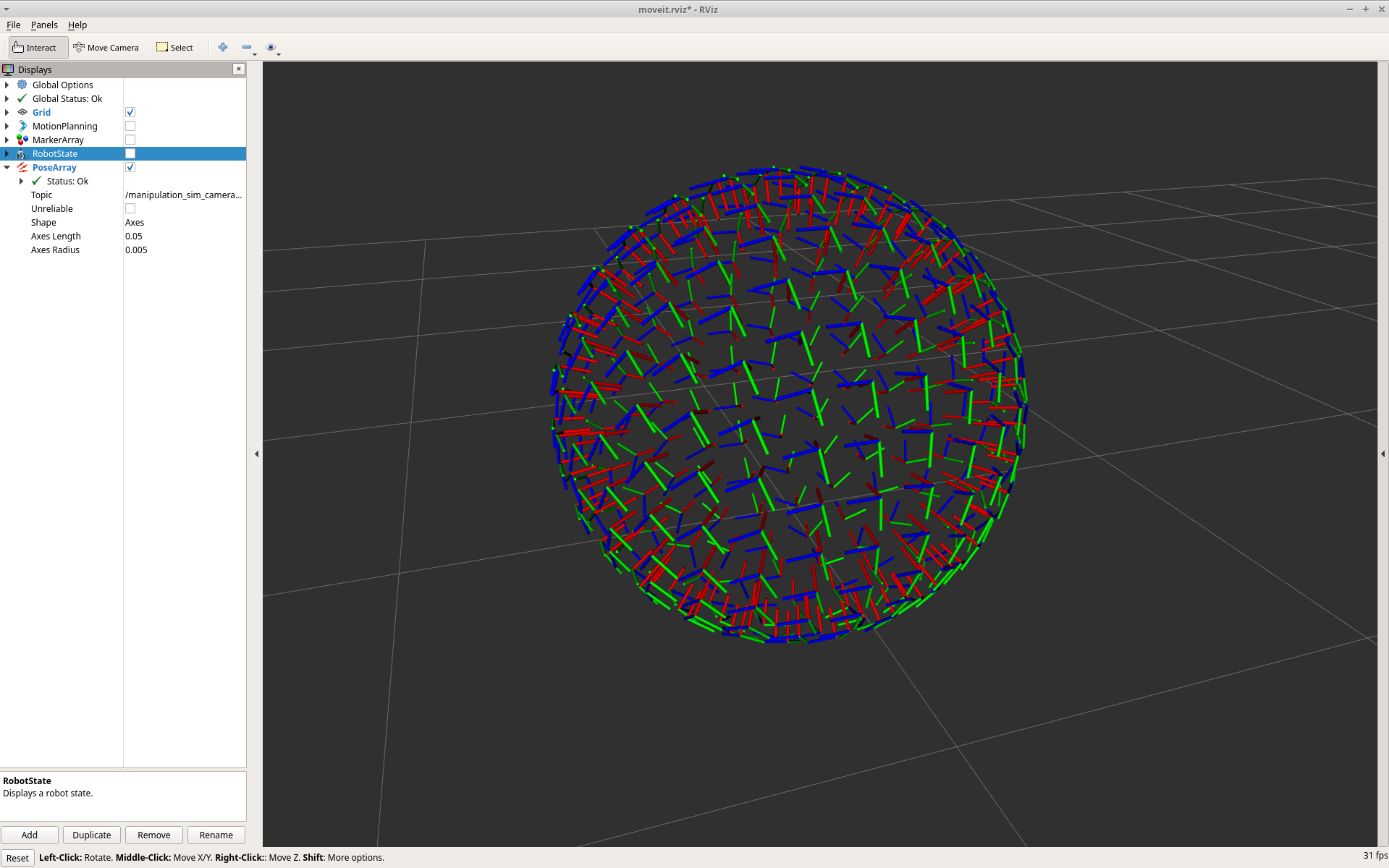 PoseArray with coordinate axes