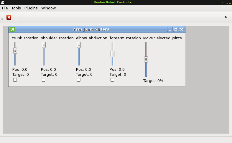 The joint sliders for the Arm